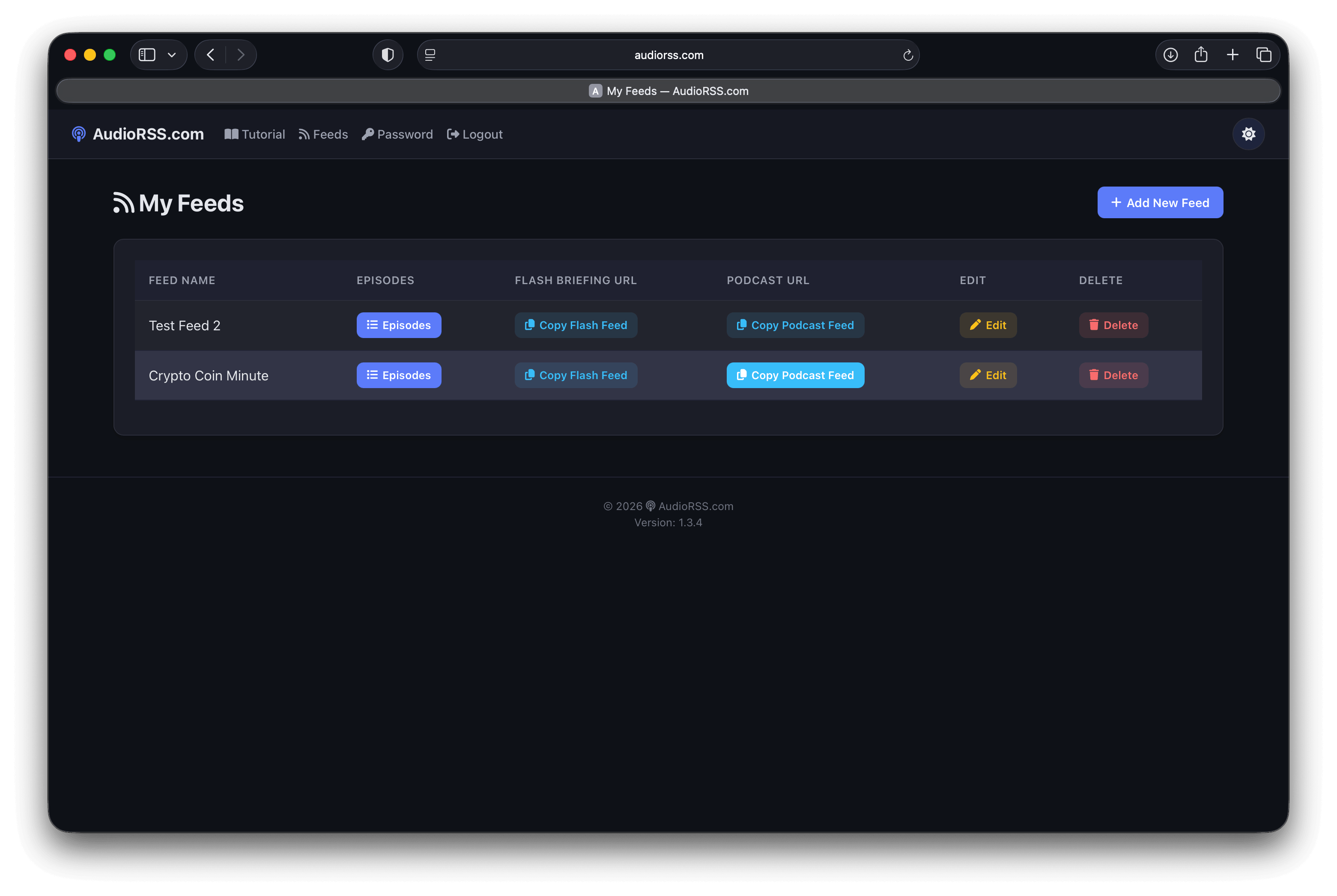 AudioRSS feed URL copy buttons